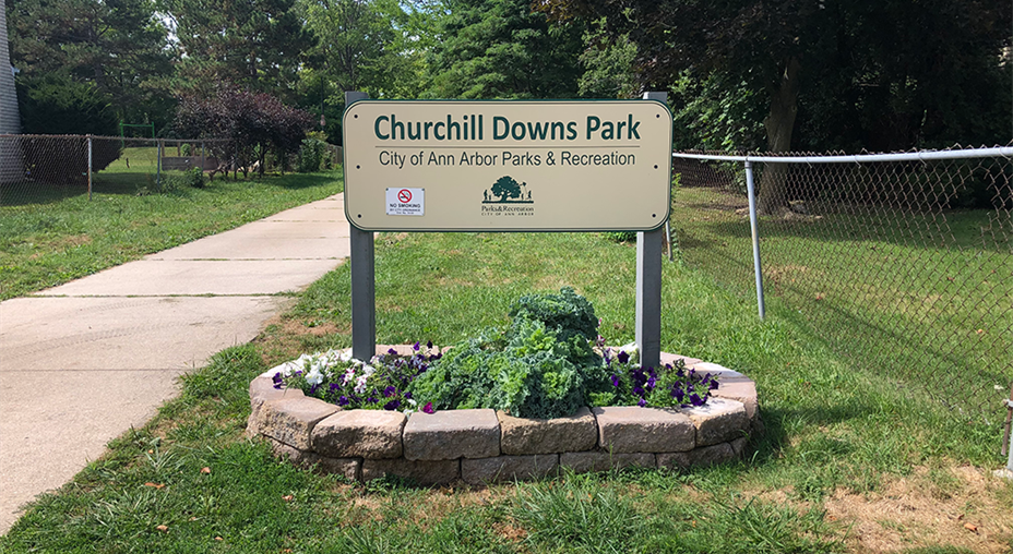 Raised flower bed at Curchill Downs Park